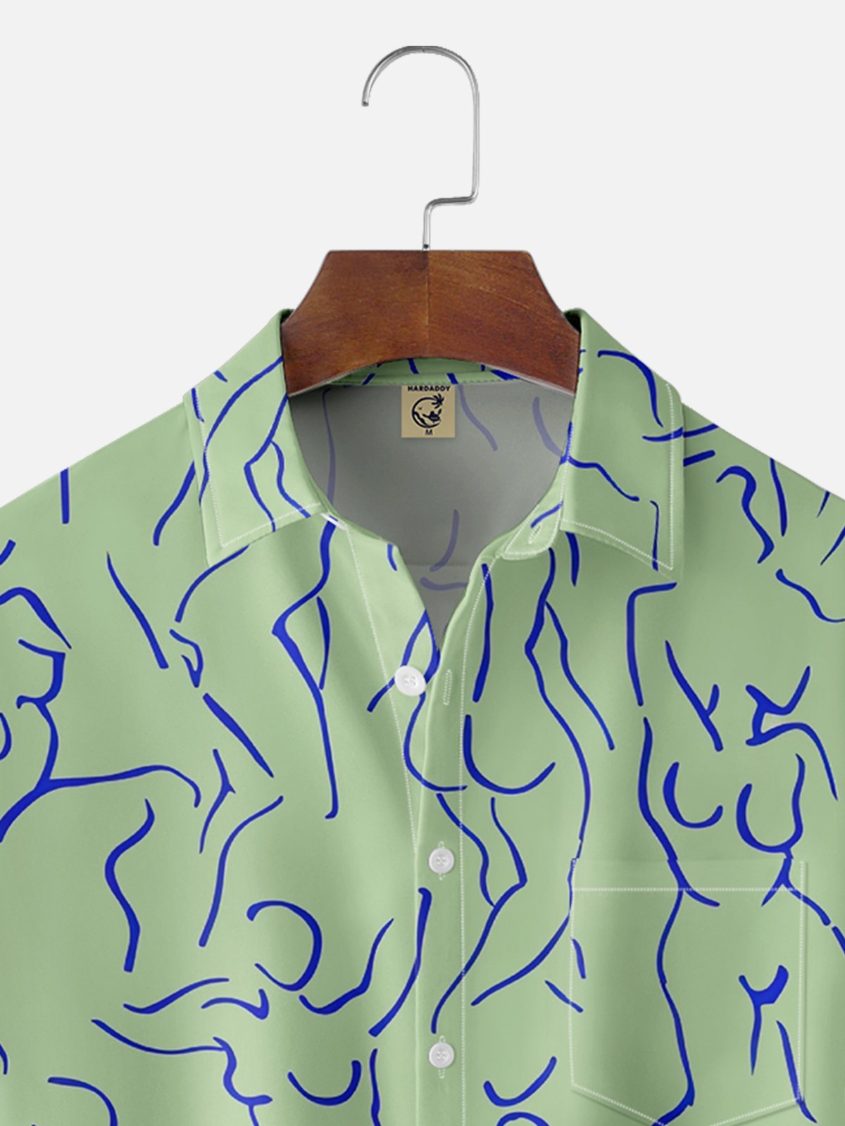 Moisture-wicking Art Blue Abstract Line Drawing Chest Pocket Hawaiian Titty Shirt