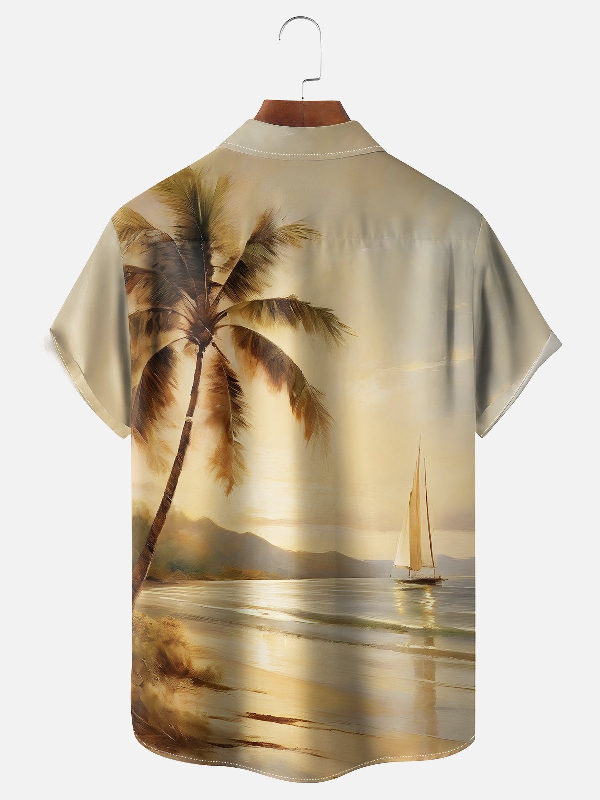 Moisture-wicking Beach Coconut Tree Chest Pocket Hawaiian Shirt