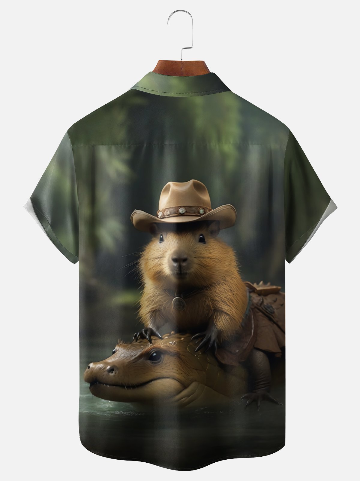 Moisture Wicking Fun Western Kapibala Alligator Chest Pocke Holiday Hawaiian Shirt