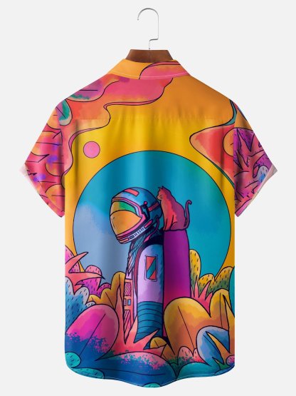 x Stephen Wade Moisture Wicking Abstract Art Landscape Chest Pocket Hawaiian Shirt