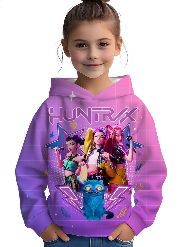 Girls Kpop Demon Hunters Korean Fashion Hoodie, Spring & Fall Comfortable Casual Sweatshirt, Durable Outdoor Activity Wear