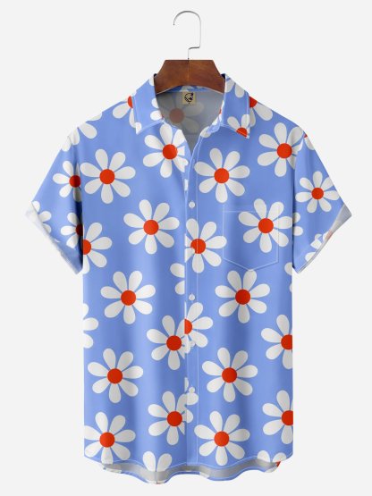 Floral Chest Pocket Short Sleeve Hawaiian Shirt