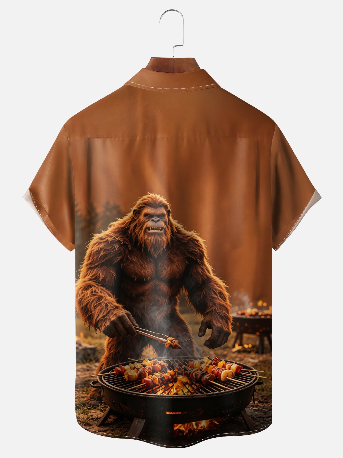 Moisture-Wicking Gradient BBQ Bigfoot Chest Pocket Hawaiian Shirt