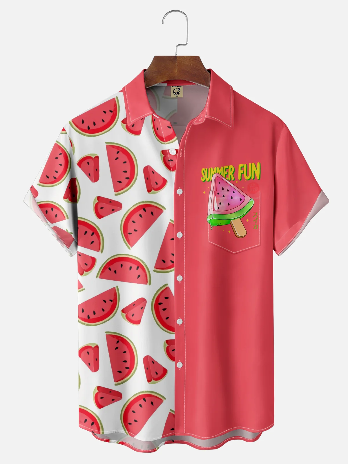Kimprut Imut Moisture-wicking Watermelon Chest Pocket Hawaiian Shirt