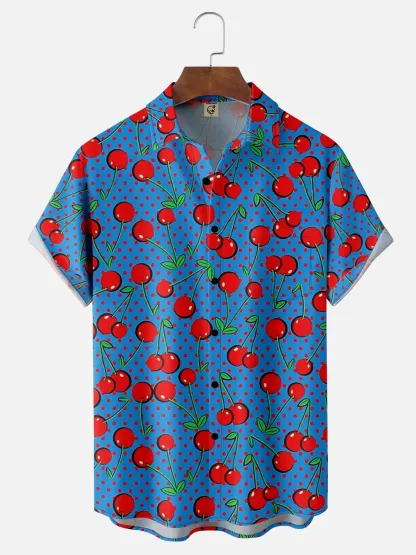 Moisture-wicking Cherry Chest Pocket Hawaiian Shirt