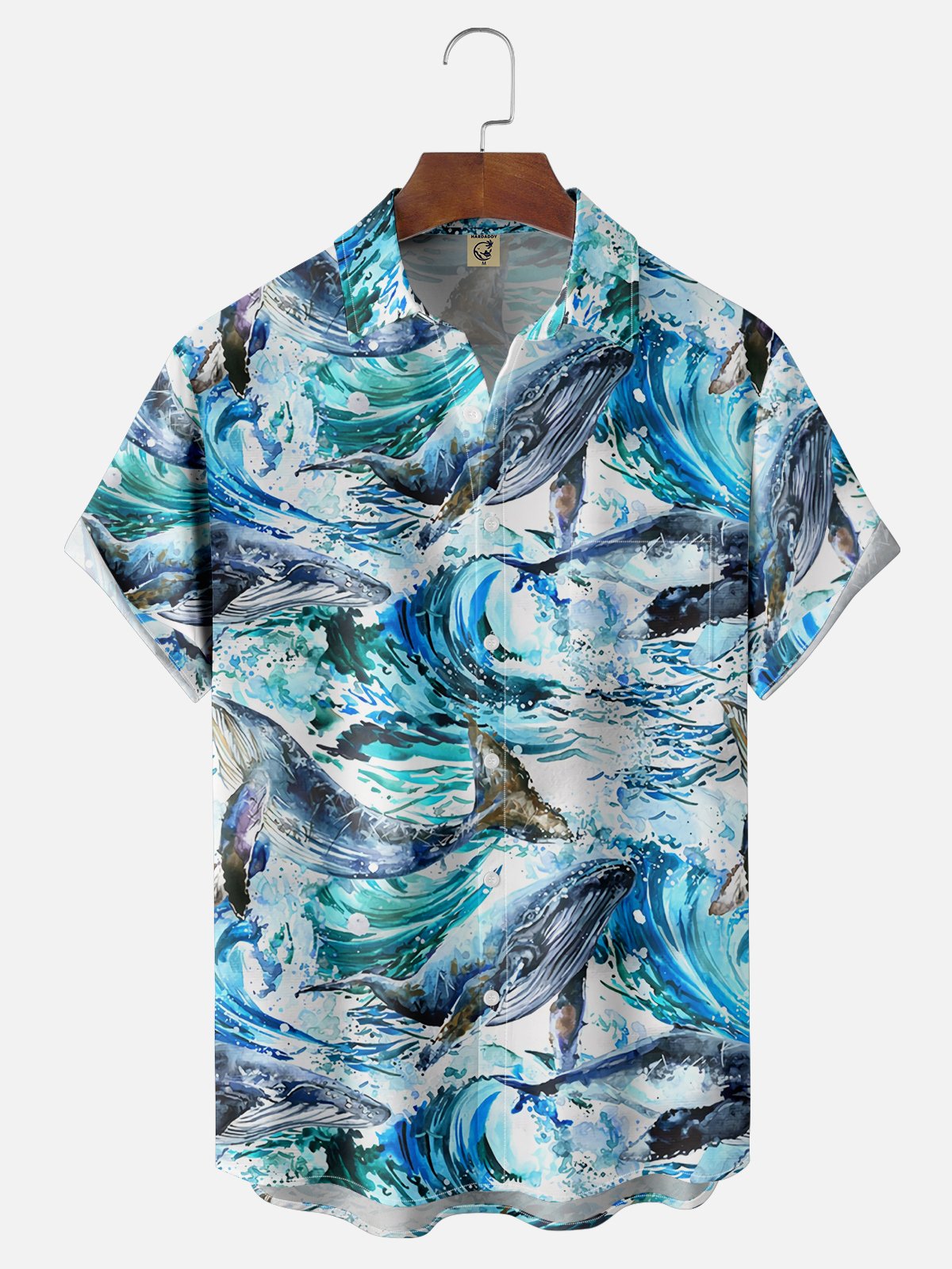 Moisture-wicking Whale Wave Ocean Chest Pocket Hawaiian Shirt