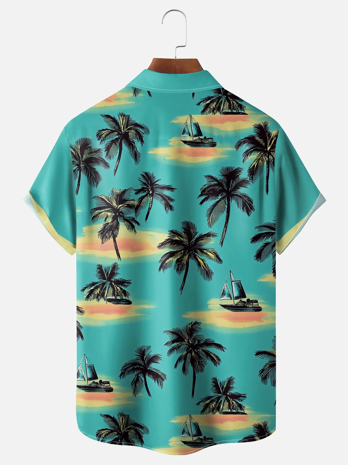 Moisture-wicking Tropical Palm Tree Chest Pocket Hawaiian Bowling Shirt