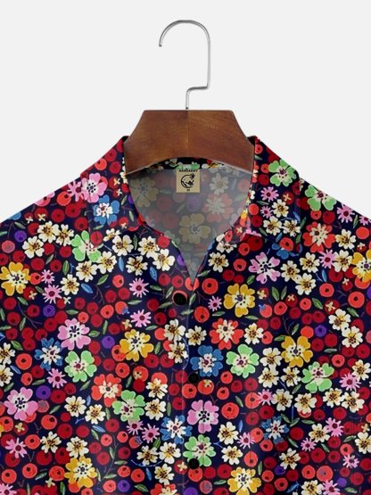 Moisture-wicking Floral Chest Pocket Hawaiian Shirt