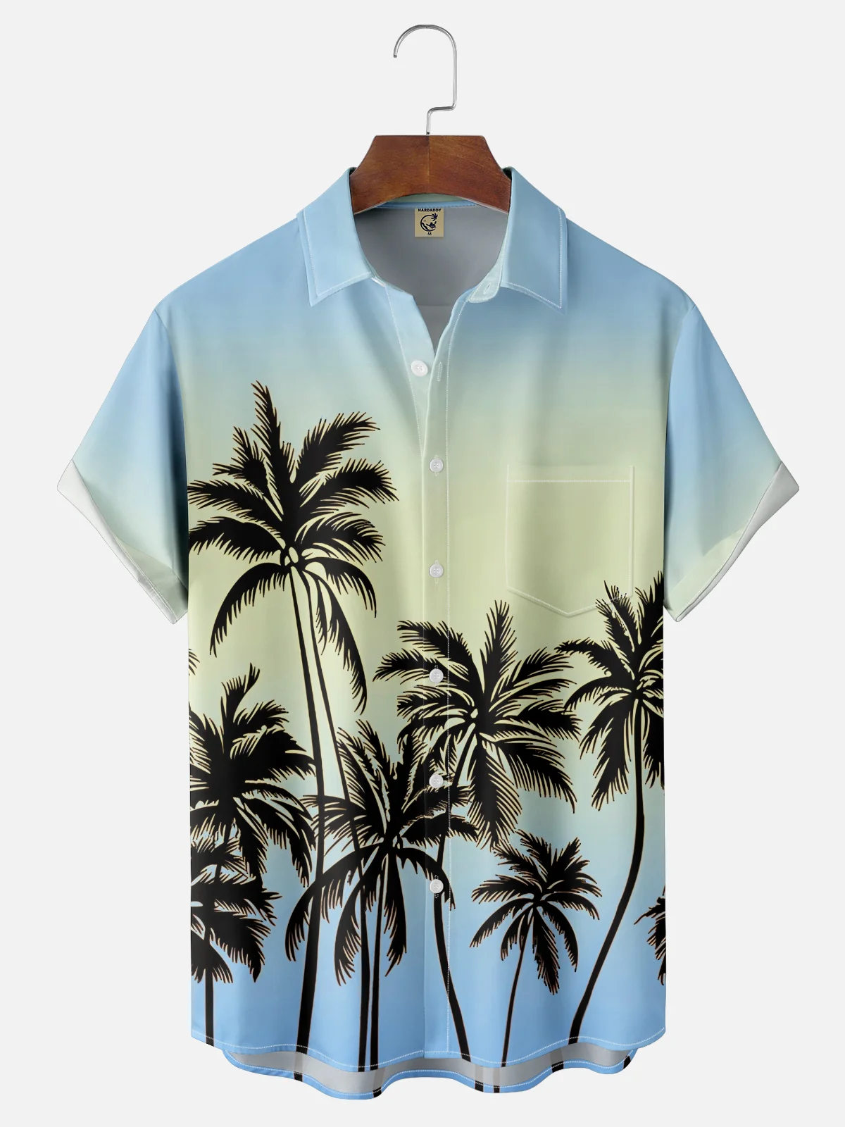 Moisture-wicking Coconut Tree Gradient Color Chest Pocket Hawaiian Shirt