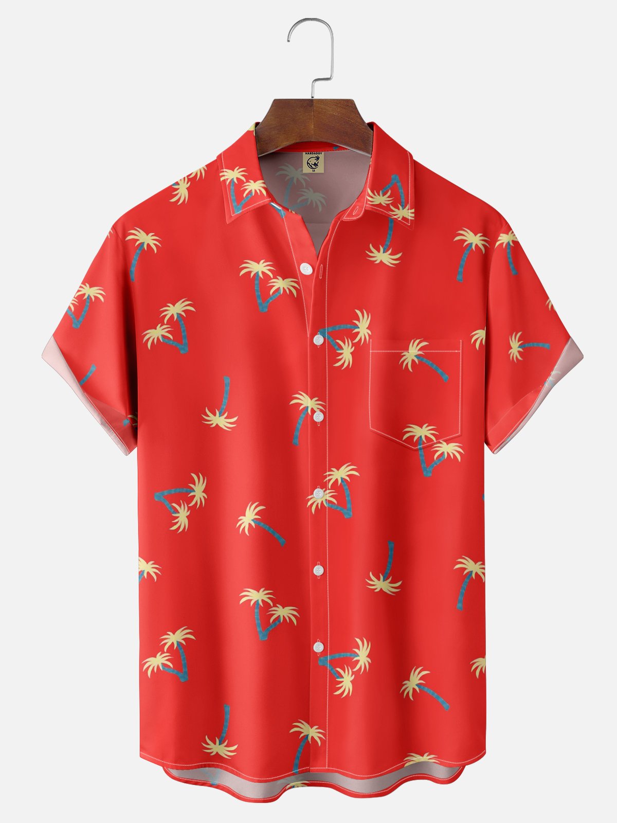 Moisture-wicking Palm Tree Chest Pocket Hawaiian Shirt