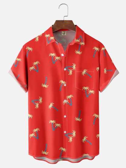 Moisture-wicking Palm Tree Chest Pocket Hawaiian Shirt