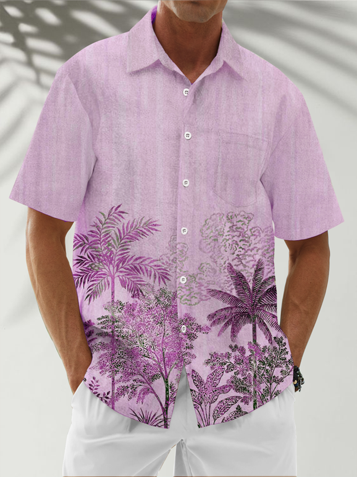 Moisture Wicking Coconut Tree Chest Pocket Hawaiian Shirt