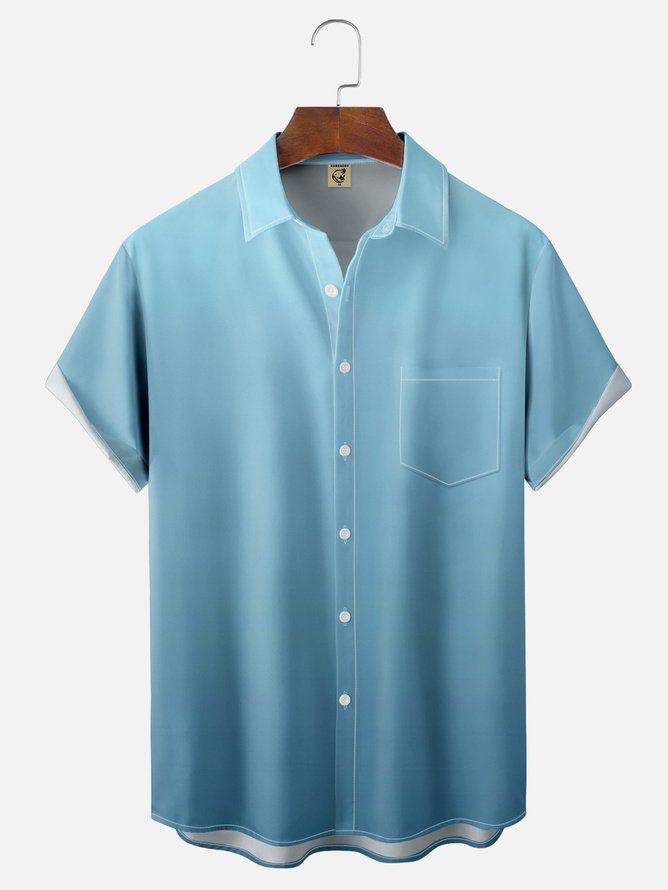 Tall Size Moisture-wicking Gradient Color Chest Pocket Hawaiian Shirt