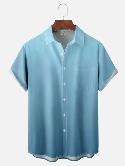 Tall Size Moisture-wicking Gradient Color Chest Pocket Hawaiian Shirt