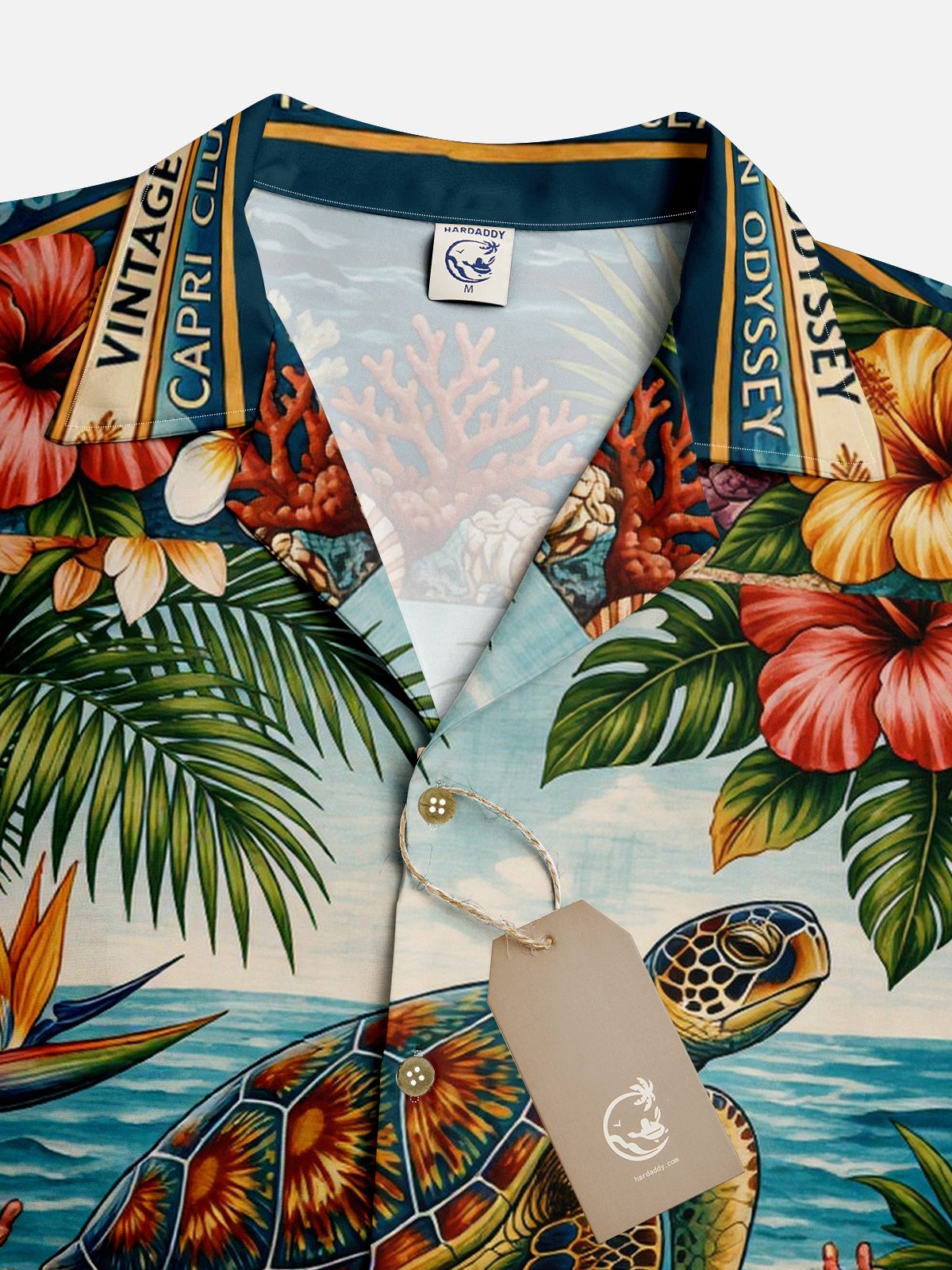 Moisture Wicking Leafy Flowers Ocean Turtle Chest Pocke Holiday Hawaiian Shirt