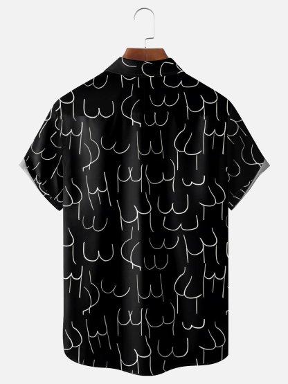 Moisture-wicking Art Abstract Line Drawing Chest Pocket Hawaiian Shirt