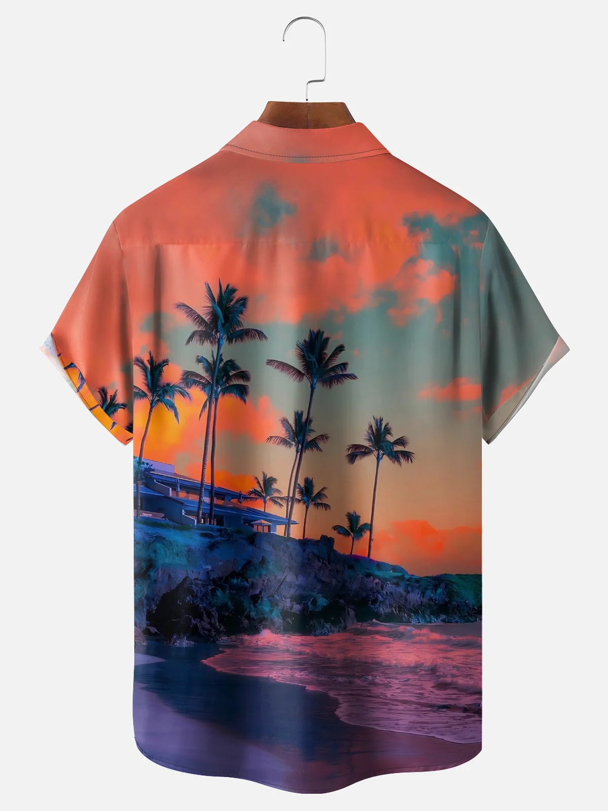 Moisture-wicking Coconut Trees Beach Chest Pocket Hawaiian Shirt