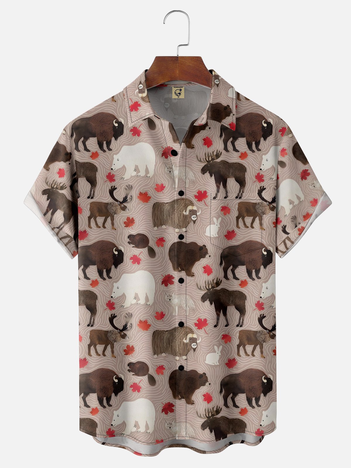 Moisture-wicking Canada Day Animal Maple Leaf Chest Pocket Hawaiian Shirt