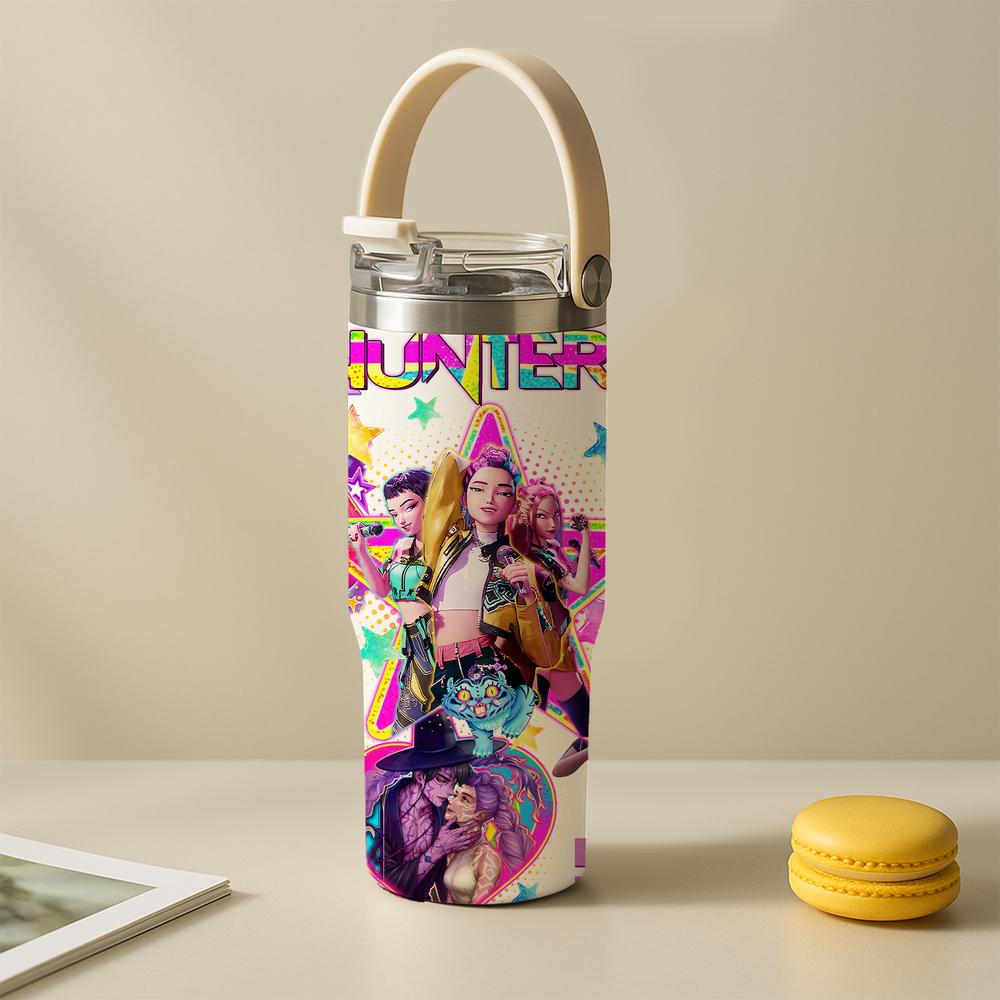 1 Pc 30oz insulated mug, double wall skinny vacuum cup with leak-proof lid, hot cold drinks tumbler, keeps hot 12 hours cold 24 hours, anime style colorful print, stainless steel thermal travel mug, gift for women men, Christmas birthday holiday present