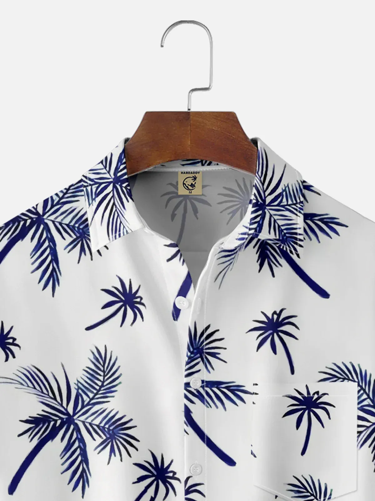 Mens Tropical Leaves Print Loose Chest Pocket Short Sleeve Hawaiian Shirt