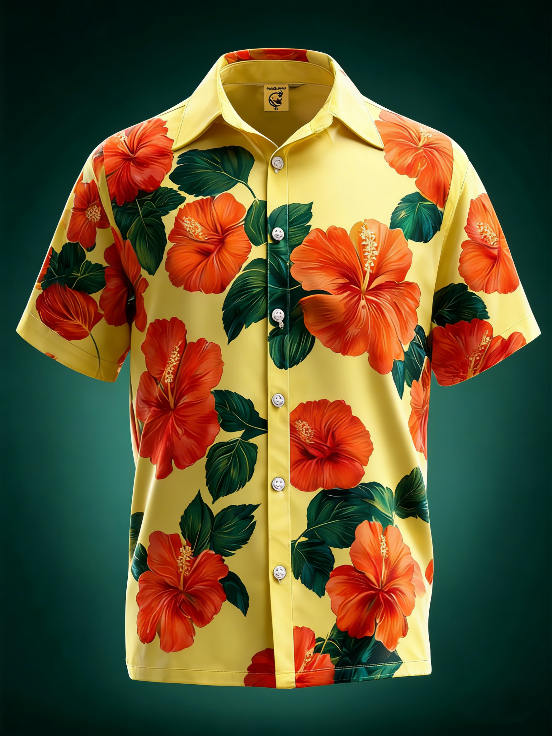 Moisture-wicking Tropical Hibiscus Floral Chest Pocket Hawaiian Shirt