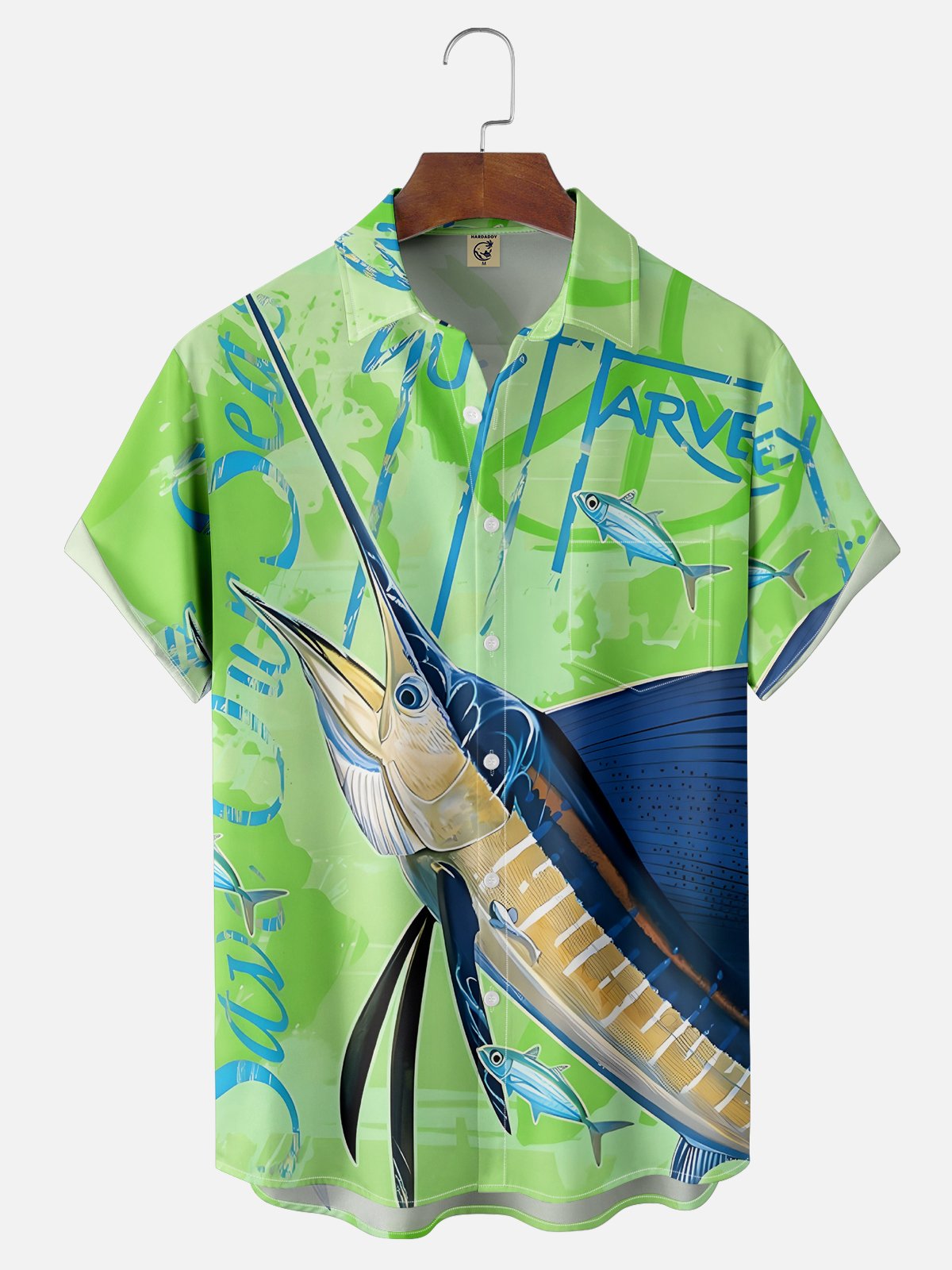 Moisture-wicking Swordfish Ocean Chest Pocket Hawaiian Shirt