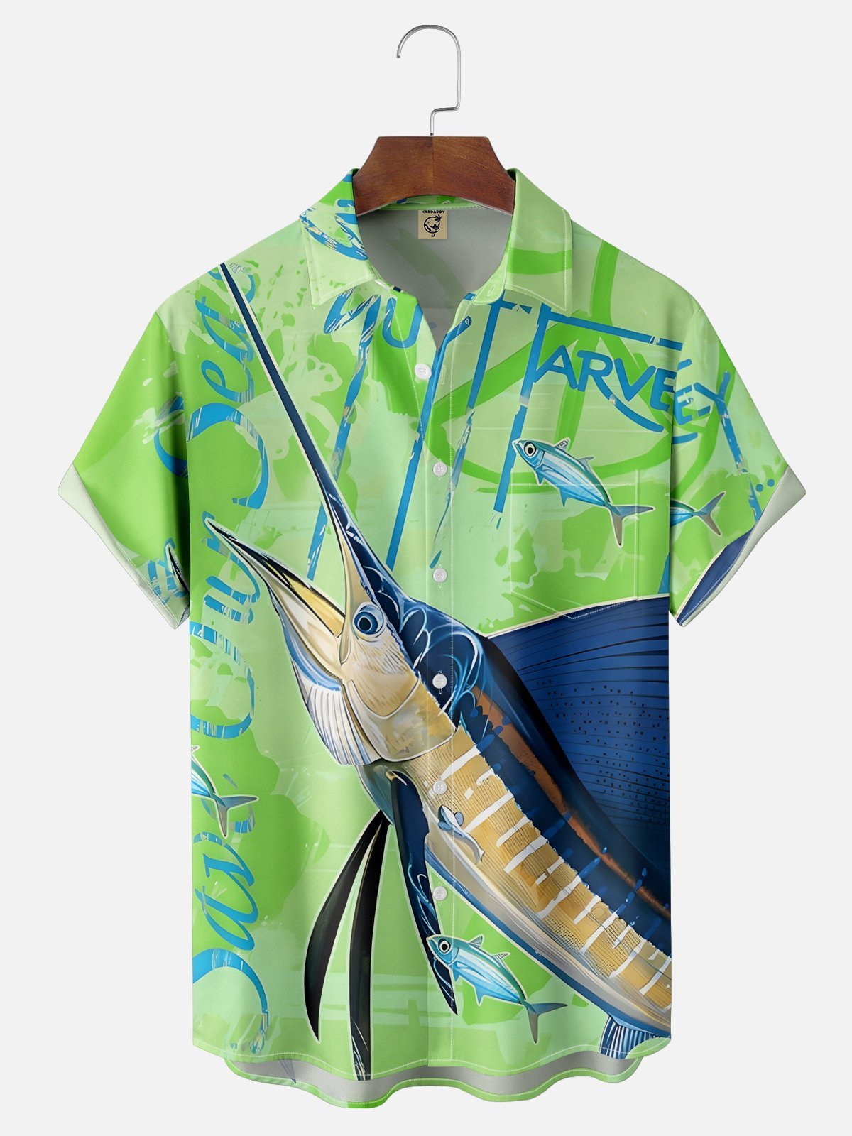 Moisture-wicking Swordfish Ocean Chest Pocket Hawaiian Shirt