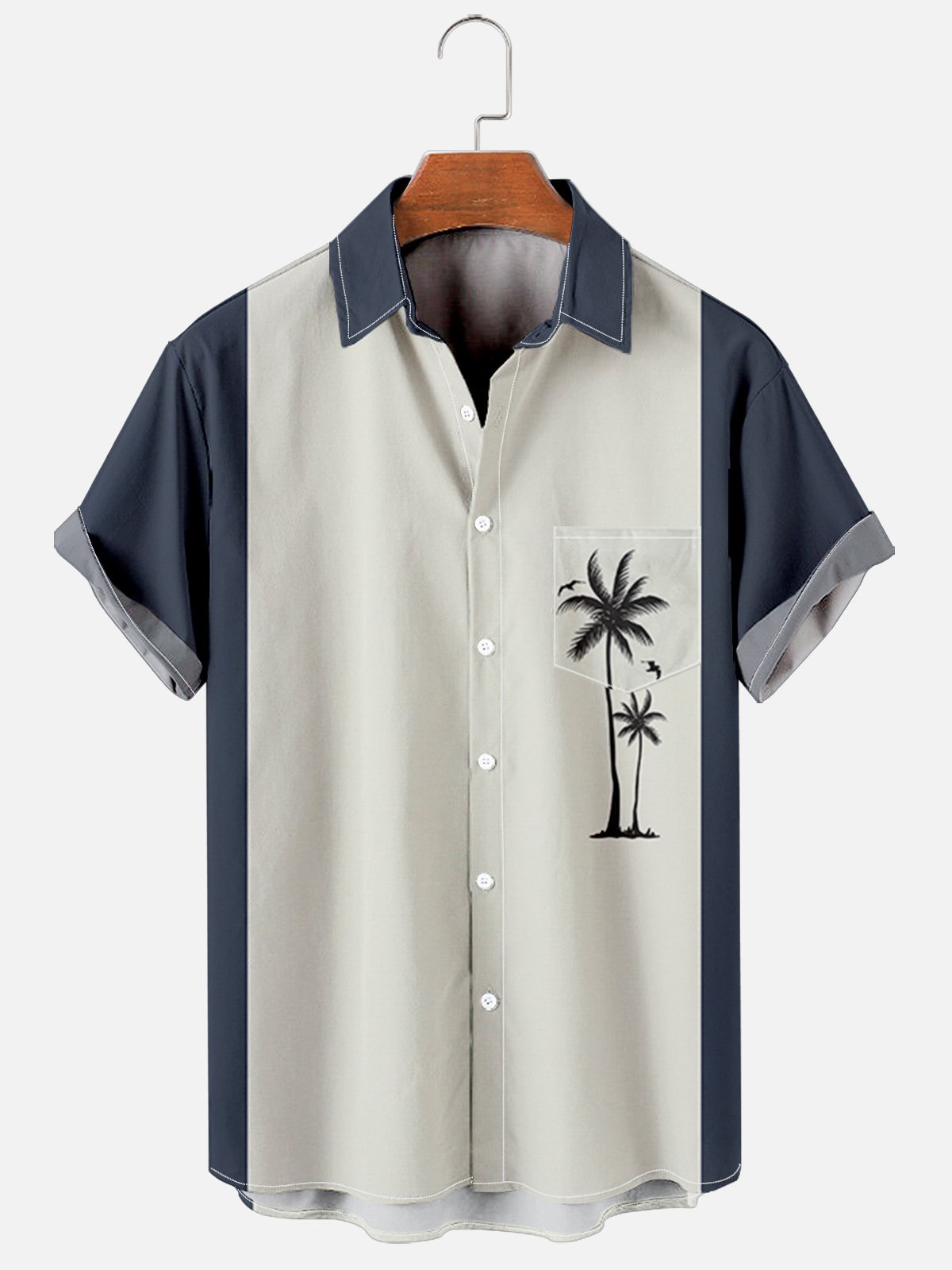 Hardaddy Mens Billiard Shirt Coconut Tree Print Breathable Casual Hawaiian Shirt