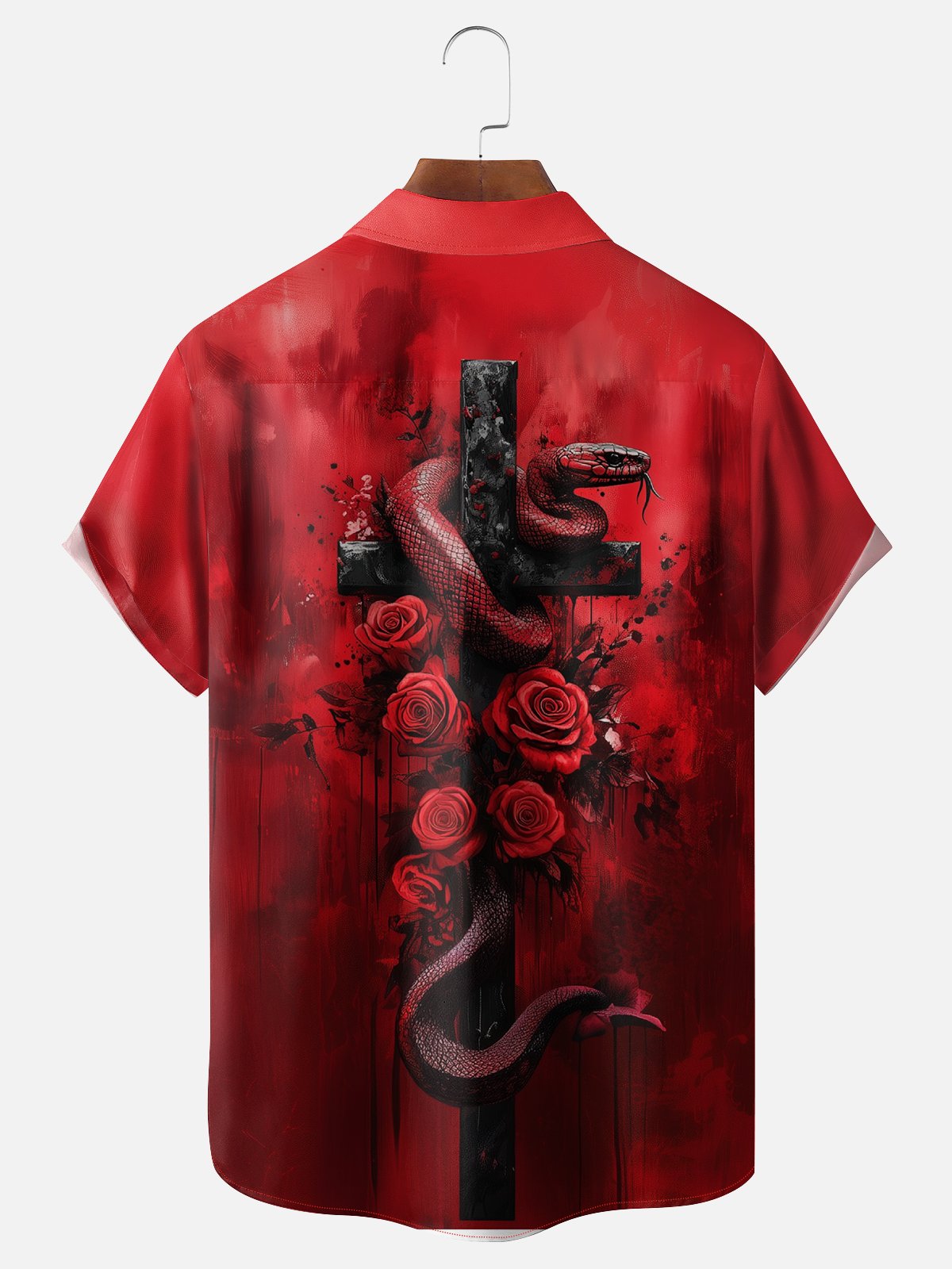 Moisture-wicking Easter Christian Cross Snake Chest Pocket Bowling Shirt