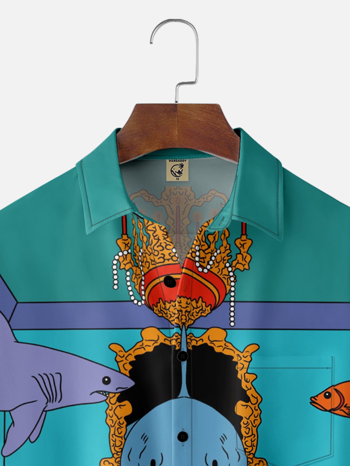 X Artist Janet Johnson Moisture Wicking Abstract Shark Art Painting Chest Pocket Hawaiian Shirt