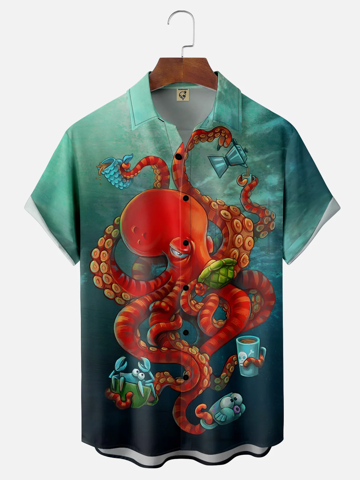 Moisture-wicking Octopus Chest Pocket Hawaiian Shirt
