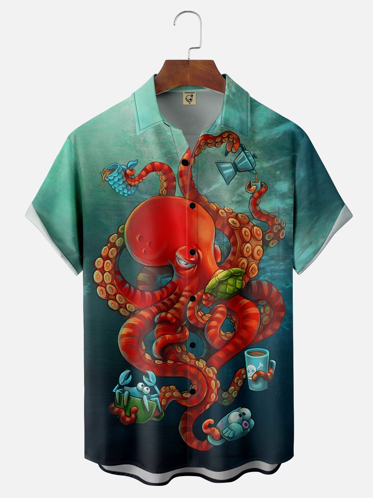 Moisture-wicking Octopus Chest Pocket Hawaiian Shirt