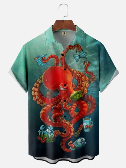 Moisture-wicking Octopus Chest Pocket Hawaiian Shirt