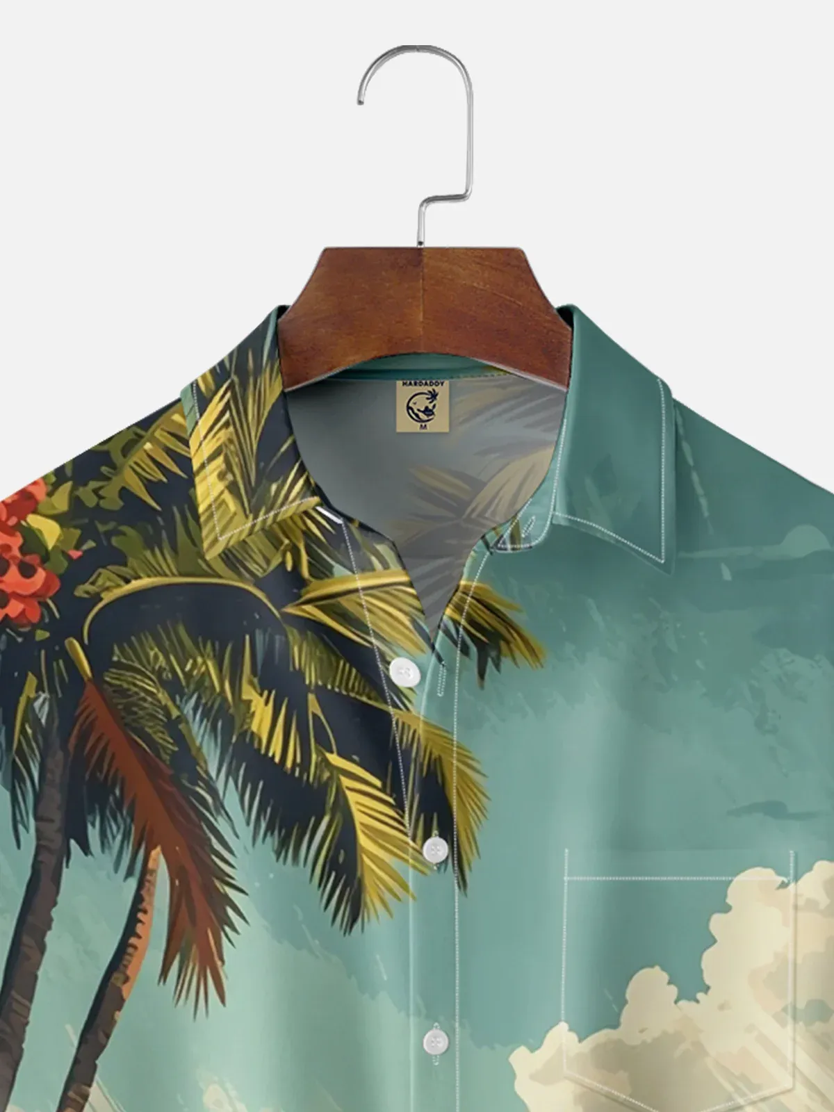 Moisture-wicking Summer Ocean Coconut Tree Art Chest Pocket Hawaiian Shirt