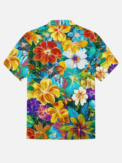 Moisture-wicking Tropical Palm Tree Chest Pocket Hawaiian Shirt
