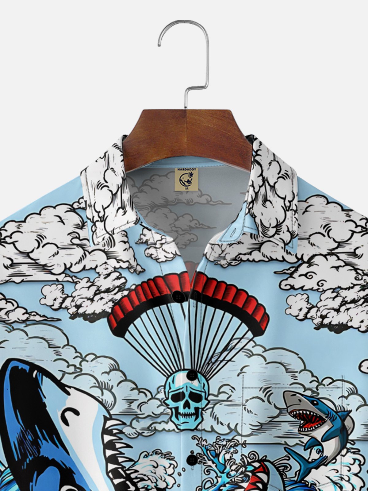 Moisture Wicking Ocean Shark Chest Pocke Holiday Hawaiian Shirt