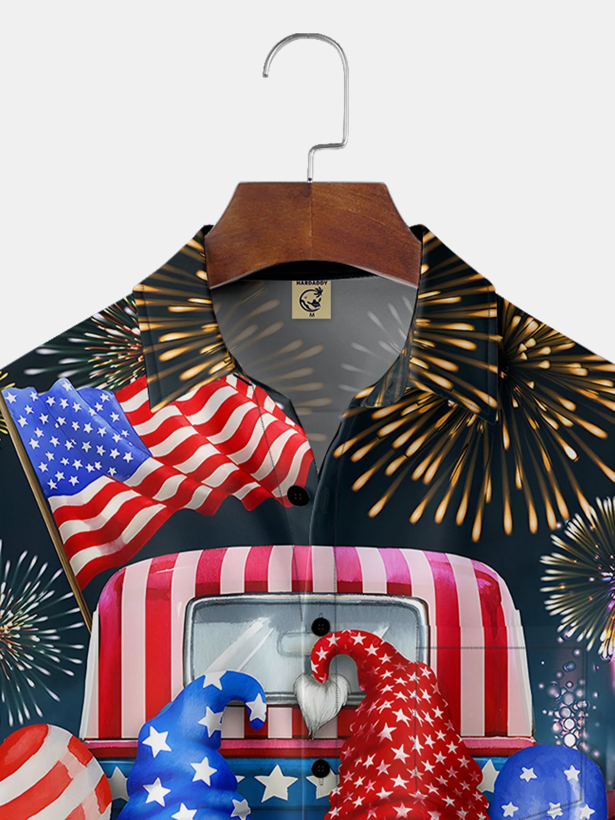 Moisture-wicking American Flag Gnome Chest Pocket Hawaiian Shirt