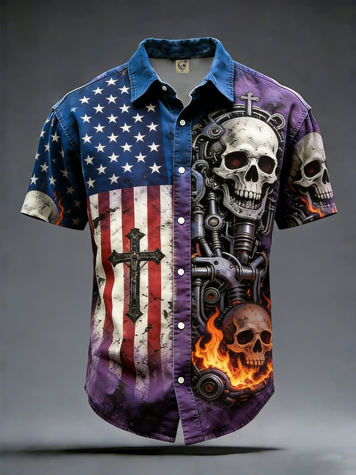 Moisture Wicking American Flag Faith Cross Chest Pocke Holiday Hawaiian Shirt