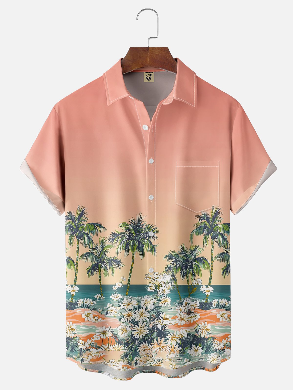 Moisture-wicking Palm Tree Chest Pocket Hawaiian Shirt