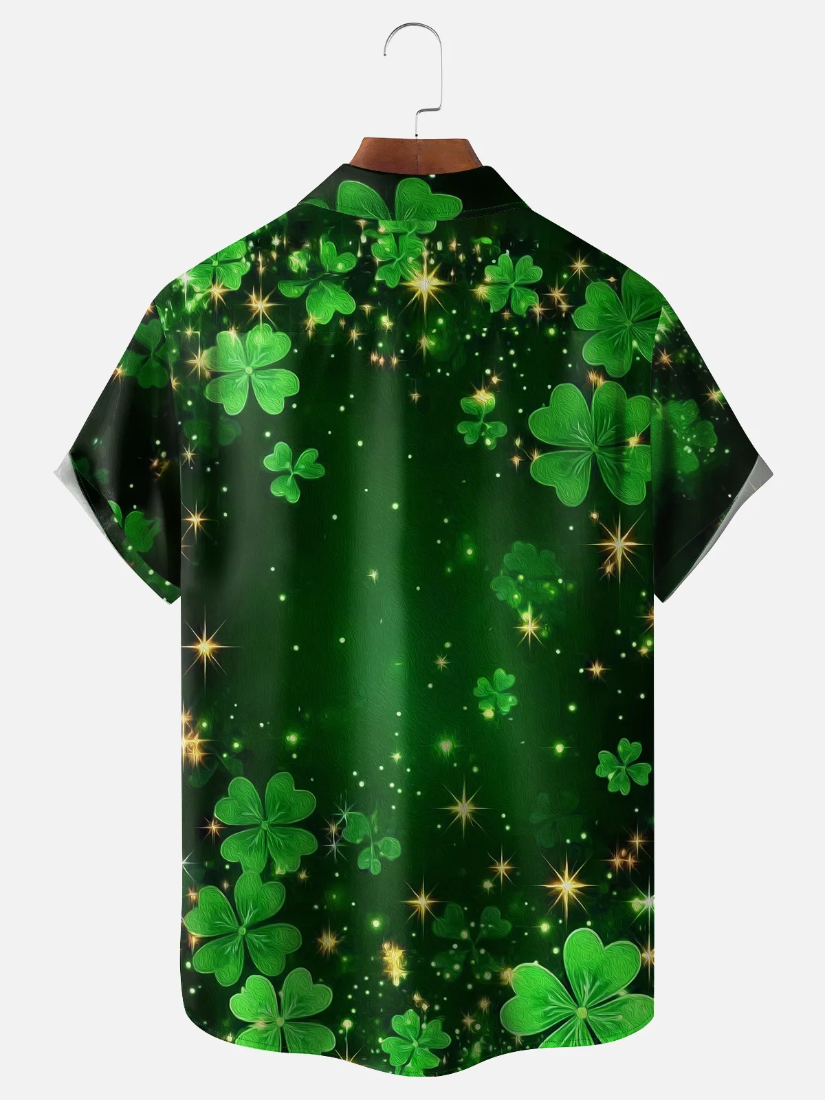 Moisture-wicking St. Patrick's Day Four Leaf Clover Green Art Chest Pocket Hawaiian Shirt
