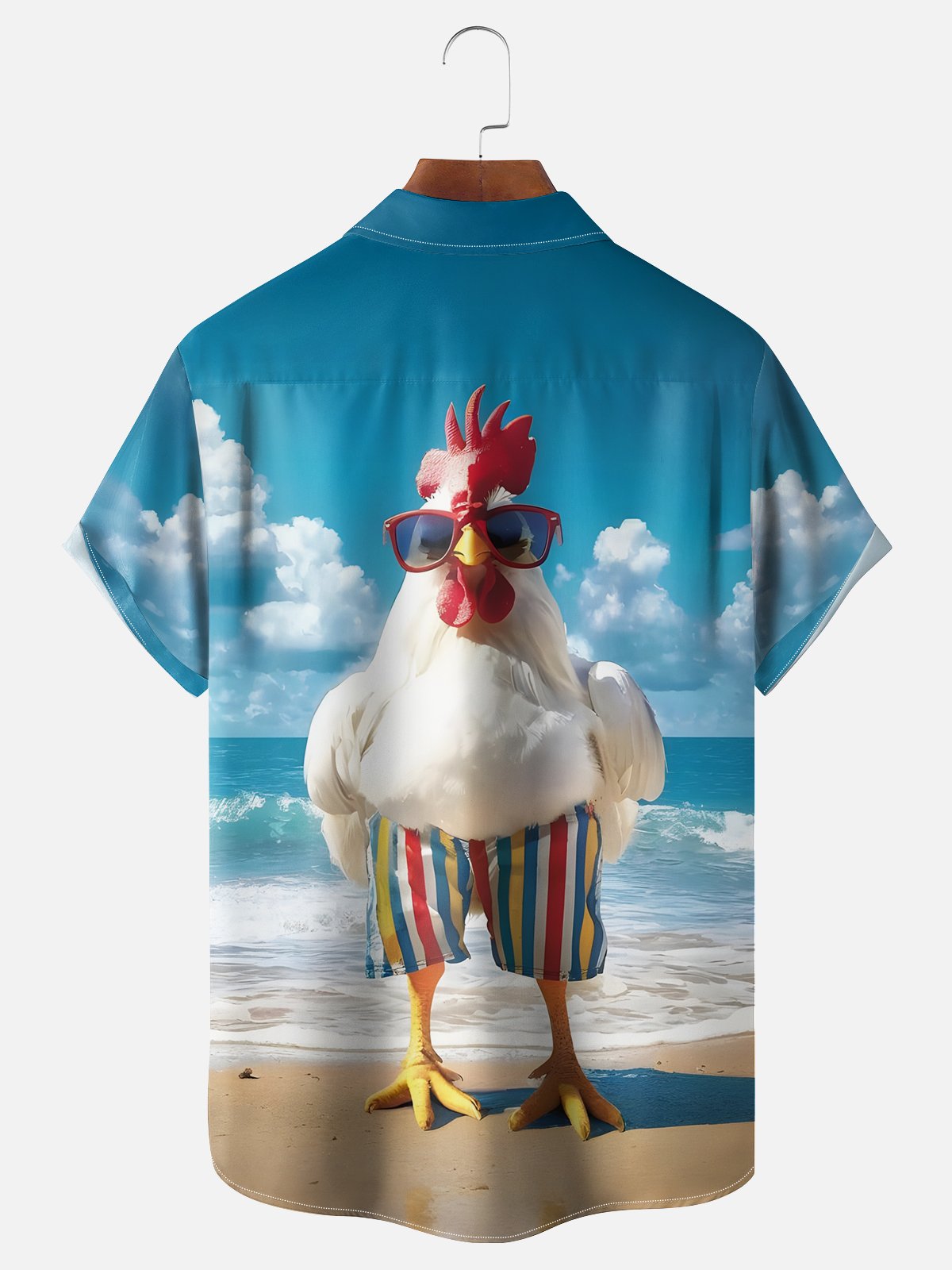 Moisture-wicking Chickens on Vacation Beach Chest Pocket Hawaiian Shirt