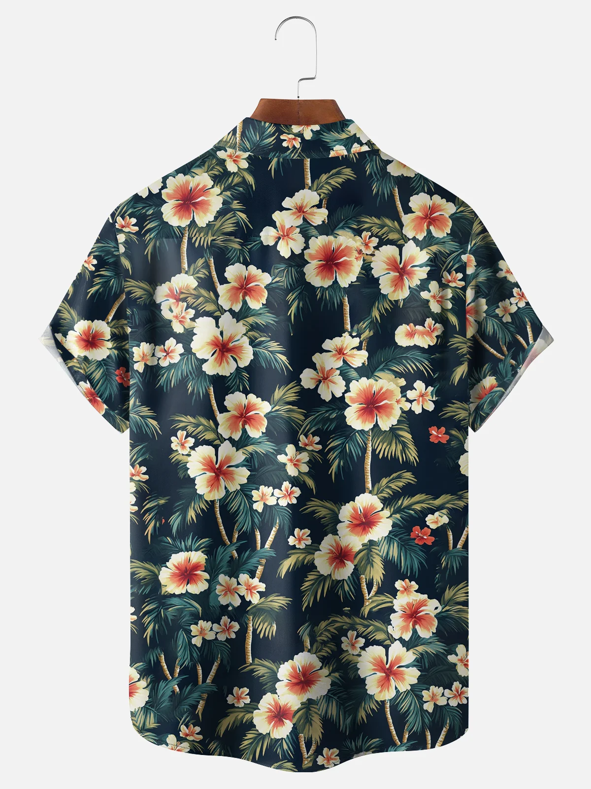 Moisture-wicking Palm Tree Floral Chest Pocket Hawaiian Shirt