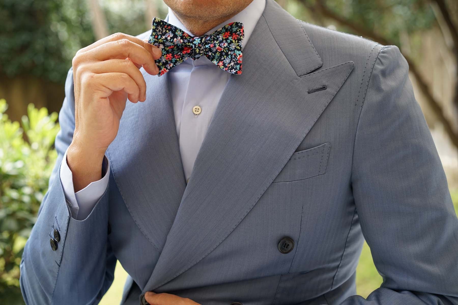 Natbeck Hawaiian Floral Pattern Silk Self Bow Tie Tropical Summer Inspired Bow Tie