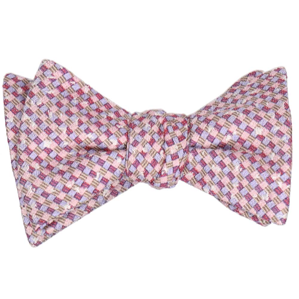 Natbeck Plaid Linen Silk Self-Tie Bow Tie Pink