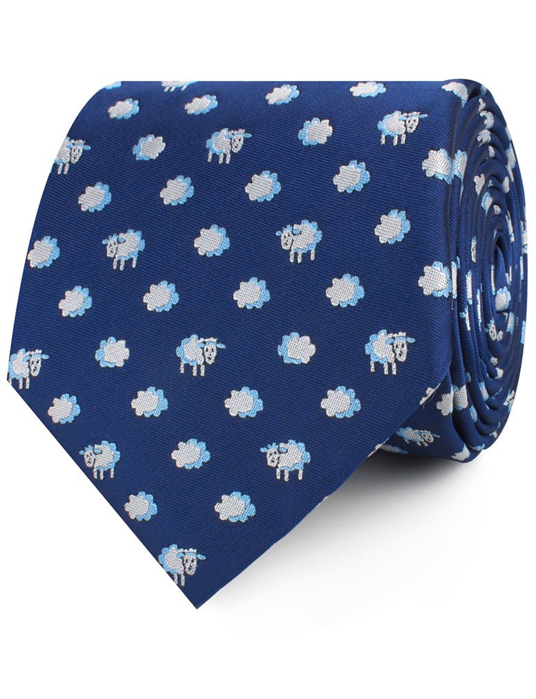Natbeck Sleepy Sheep Blue Necktie Cute Animal Print Classic Accessory