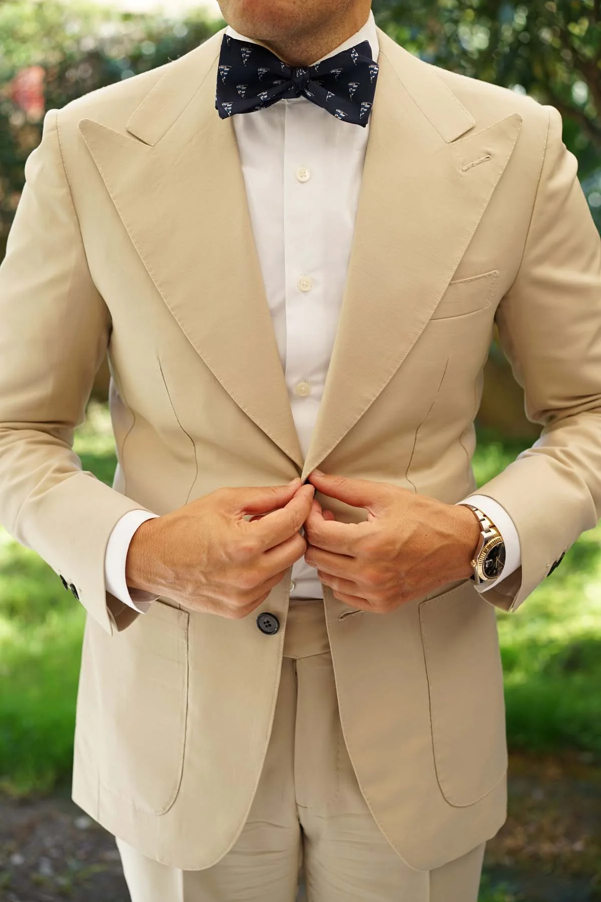 Natbeck Navy Blue Sailor Boat Self Tie Bow Tie Elegant Cotton Self Tie Bow Tie with Sailor Boat Motif