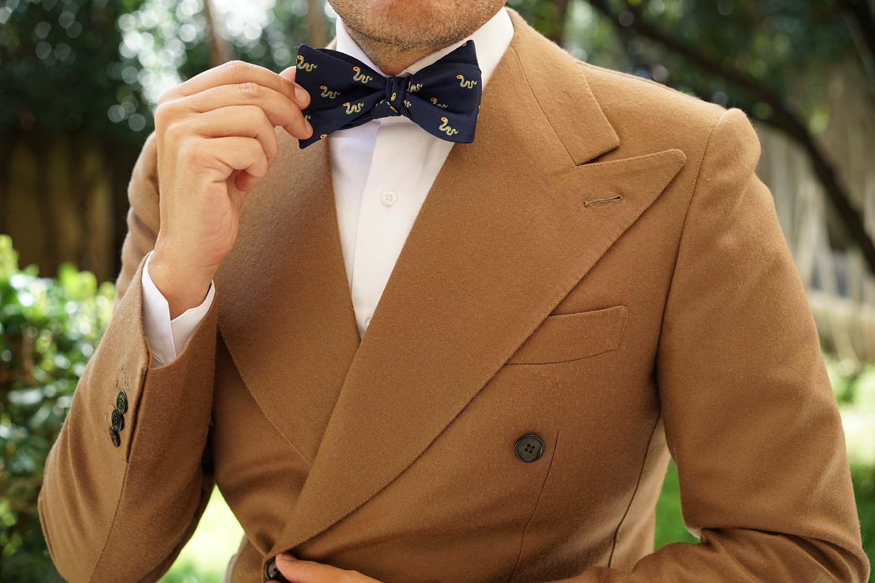 Natbeck Exotic Snake Pattern Self Bow Tie for Unique Party and Business Style Yellow