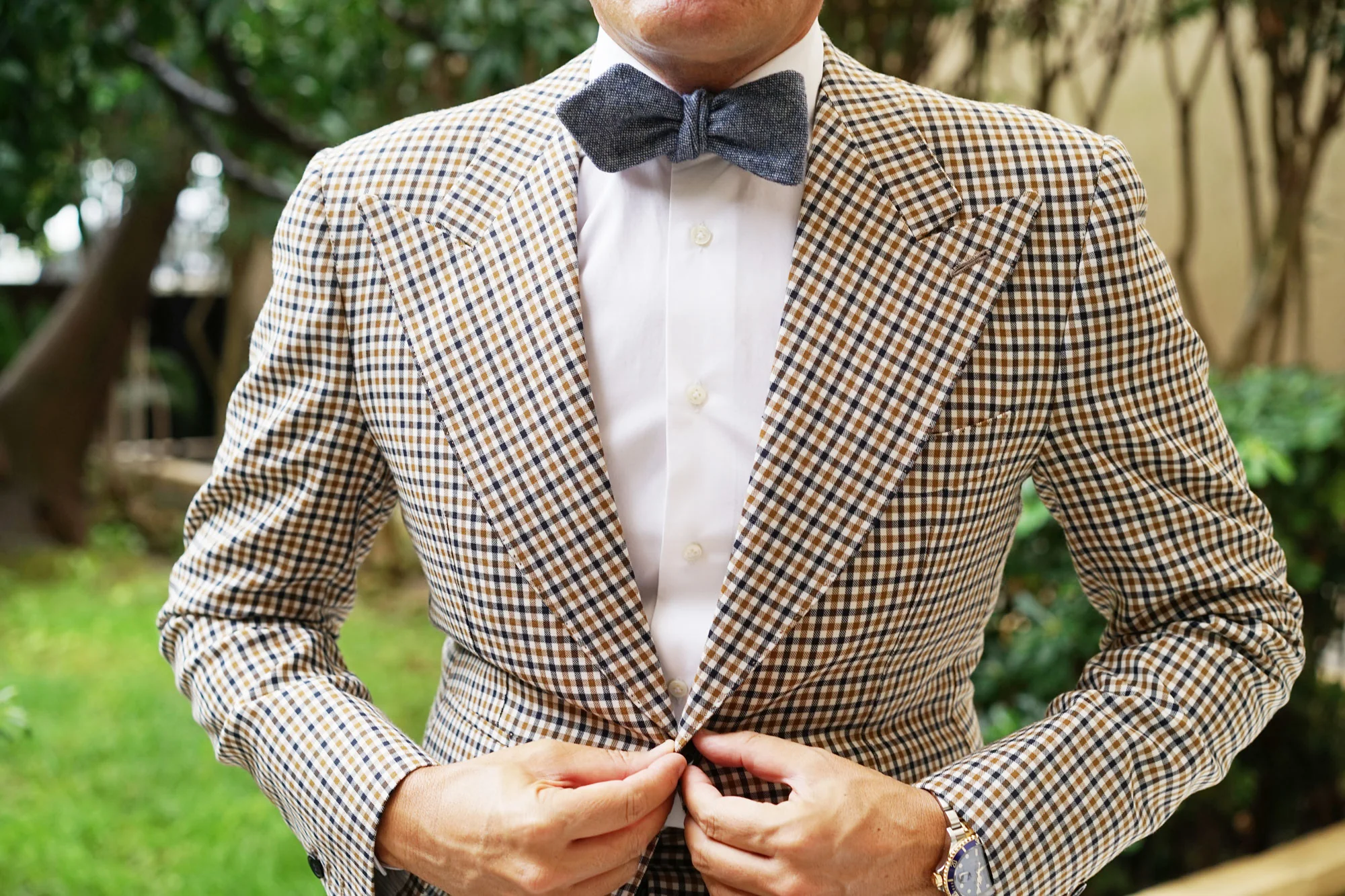 Natbeck Diamond Self Tie Bow Tie in Wool with Suffolk Donegal Blue Fabric