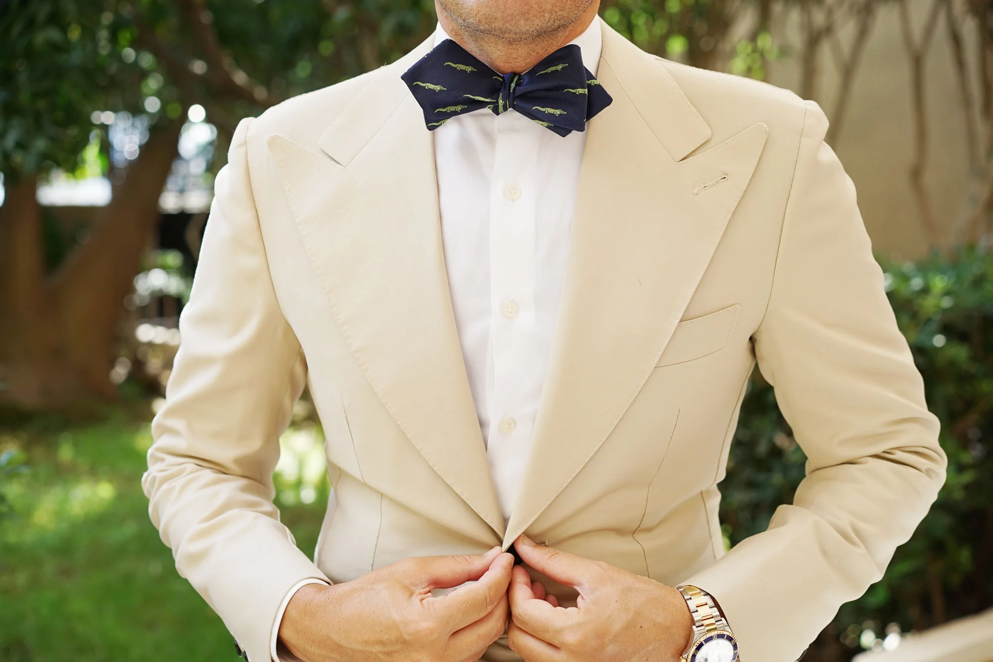 Natbeck Saltwater Crocodile Pattern Diamond Bow Tie Brown