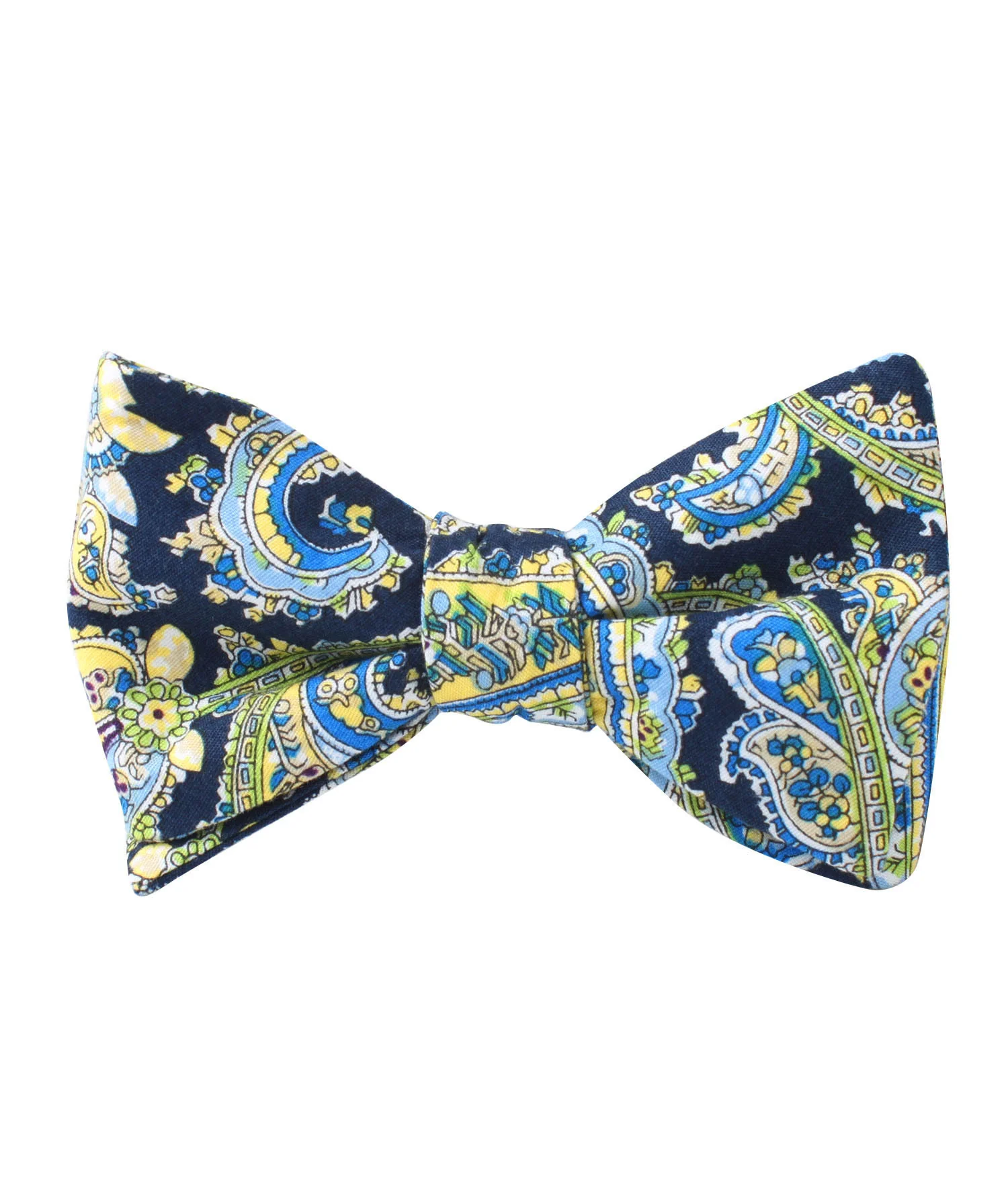 Natbeck Yellow on Blue Paisley Self Bow Tie Stylish Cotton Self Tie Bow Tie with Paisley Pattern